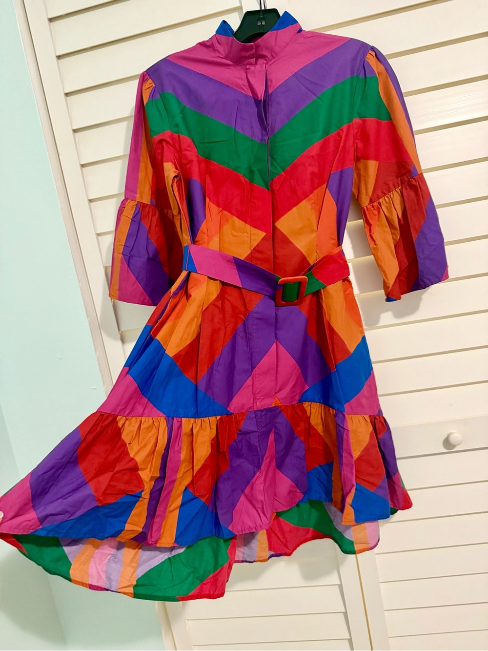 FARM Rio Multicolor Chevron Belted Midi Dress - Picture 3 of 8